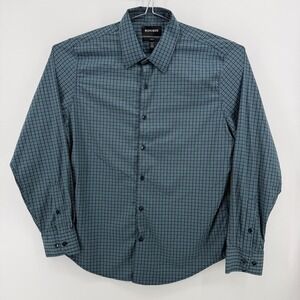 Bonobos Button Down Shirt Mens XL Green Grid Nylon Stretch Slim Fit Long Sleeve